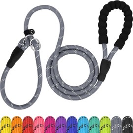 TagME Slip Lead for Dogs,1.8m Reflective Dog Lead with Soft Padded Handle, Slip-On Training Leash for Small Pet, Gray