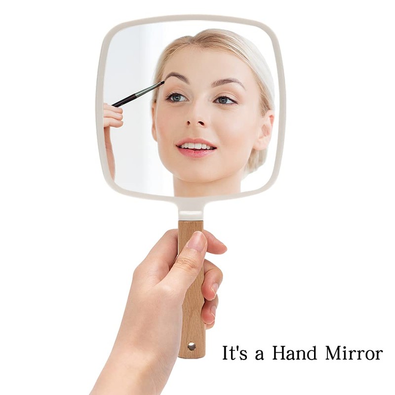 YEAKE Hand Held Mirror with Handle for Makeup,Small Cute Wood