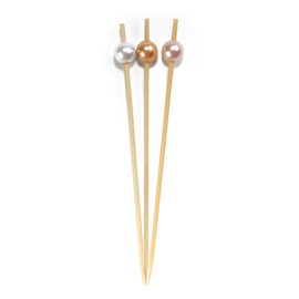 BambooMN 5.9" Decorative Pearl End Cocktail Fruit Sandwich Picks Skewers for Catered Events, Holiday's, Restaurants or Buffets Party Supplies - 300pcs, Assort 96 (Champagne, Pink, White)
