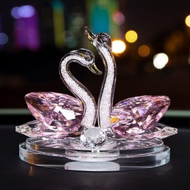 QLTYTUI Crystal Double Swan Ornaments Decorative, Lover Swans Statues Crystal Collectible Figurines, Gifts for Women, Mom, Girls, Christmas, Birthday, Party, Valentine's Day, Anniversary