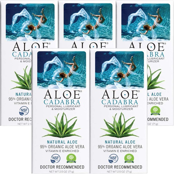 Aloe Cadabra Personal Lubricant with 95% Aloe Vera, Natural Aloe, 2.5 Ounce (Pack of 5)