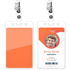 MBAIYO 2 Pcs Clear ID Badge Holder with Metal Clips, 3 Inch Vertical Card Holder Protector Waterproof Transparent ID Cards Case for Office School Gym