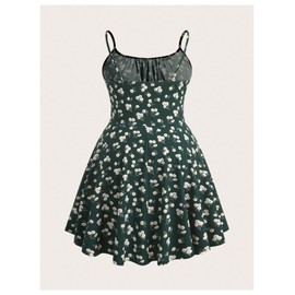 Verdusa Women's Plus Size Floral Summer Dresses Boho Short Sundress Holiday Cami Flowy Dress Dark Green X-Large Plus