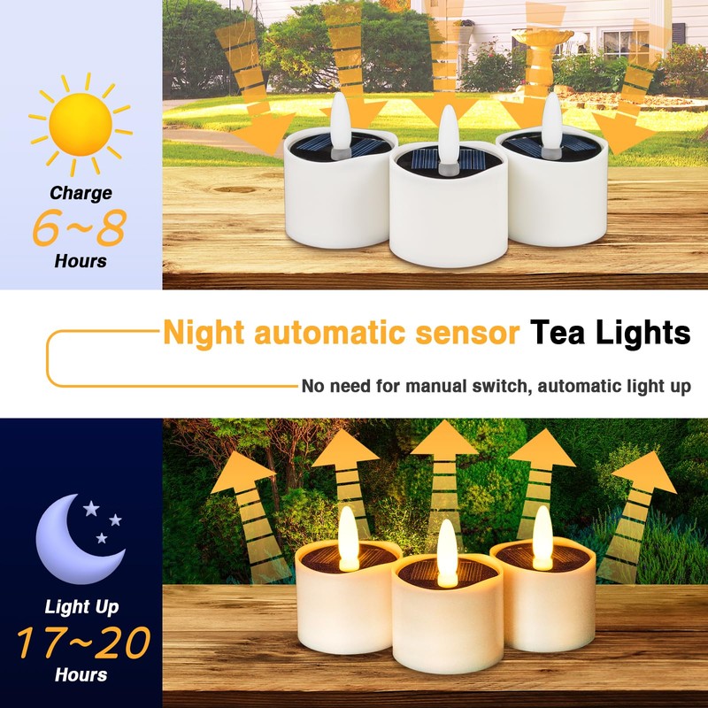 HL Solar Tea Lights Outdoor Waterproof, 6PCS Flickering Flameless Candles,