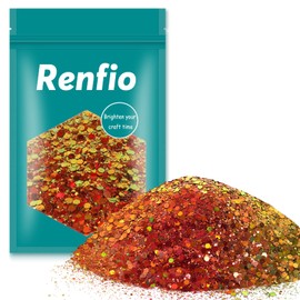 Renfio Chameleon Chunky Glitter, Mixed Fine Powder Color Shift 1.75 Oz (50g) PET Flake Hexagon Red Gold Glitters Sequin Resin Pigment Chip Dust for Slime Painting Craft Hair Body Beauty - Red Gold