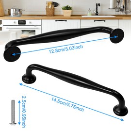 Pack of 12 Kitchen Handles 128 mm Black Cabinet Door Handles Aluminium Alloy Furniture Handles Cabinet Door Handle Kitchen Drawer Handles Furniture Door Handles Bow Handles with Screws Handles for