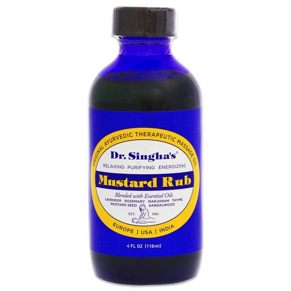 Dr. Singha's Mustard Rub, Therapeutic Body Massage Oil - with Best Essential Oils for Sore Muscles and Stiff Muscle Relief (4 Ounce)
