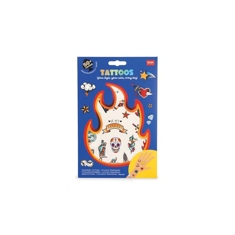 Legami - Temporary Tattoos for Kids Old School Theme, Washable,