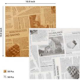 100Pcs Basket Liners Food Picnic Deli Wax Paper Sheets for Food, 10 x 10 Inch, Stick Baking Paper Newspaper Printing Design Food Wrapping Paper (100 sheets)…