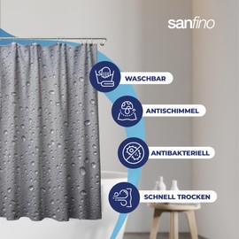 SANFINO® Premium Shower Curtain 180 x 200 cm - Waterproof Shower Curtain with Motif for Bath and Shower - Anti-Mould Shower Curtain Textile - Antibacterial and Oeko-Tex Certified - Grey Splash