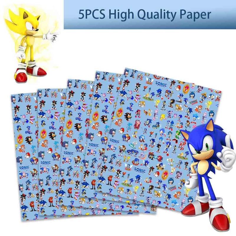 Sonic Wrapping Paper, 5 PACK Present Wrapping Paper 70x50cm Birthday