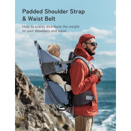 besrey Baby Backpack Carrier, Toddler Hiking Backpack with Safety 3-Height Seat, Adjustable Straps&Waist Belt, Foldable Frame Lightweight Large Capacity Child Carrier for Hiking (Haze Blue)