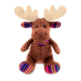 DolliBu Plush Moose Stuffed Animal - Soft Funky Brown Moose with Scarf, Adorable Huggable Plush Toy, Cute Wild Life Cuddle Gift for Kids and Adults - 9 Inch