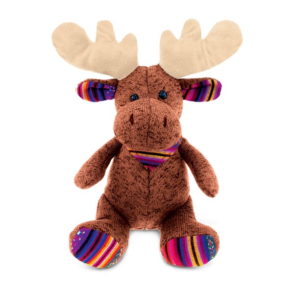 DolliBu Plush Moose Stuffed Animal - Soft Funky Brown Moose with Scarf, Adorable Huggable Plush Toy, Cute Wild Life Cuddle Gift for Kids and Adults - 9 Inch