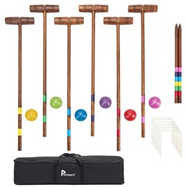 Pointyard 32’’ Six Player Croquet Set, Regulation [Classic Vintage] Croquet Set with Wooden Mallets/Colored Ball/Wickets/Stakes for Adults/Kids/Family-Perfect for Lawn/Backyard Game/Park