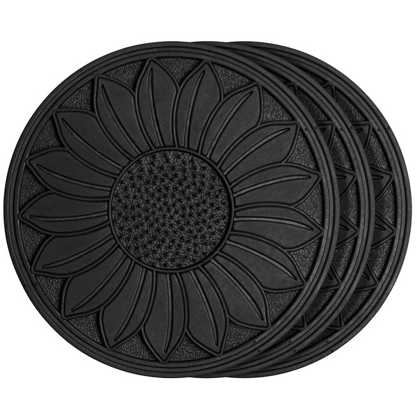 HF by LT Rubber Sunflower Garden Stepping Stone, 11-3/4 inches, Black, Set of 3