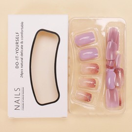 POKENGDA Square Press on Nails Medium,Sequins Gradient Fake Nails Design,Reusable Acrylic Purple False Nail Kits for Women
