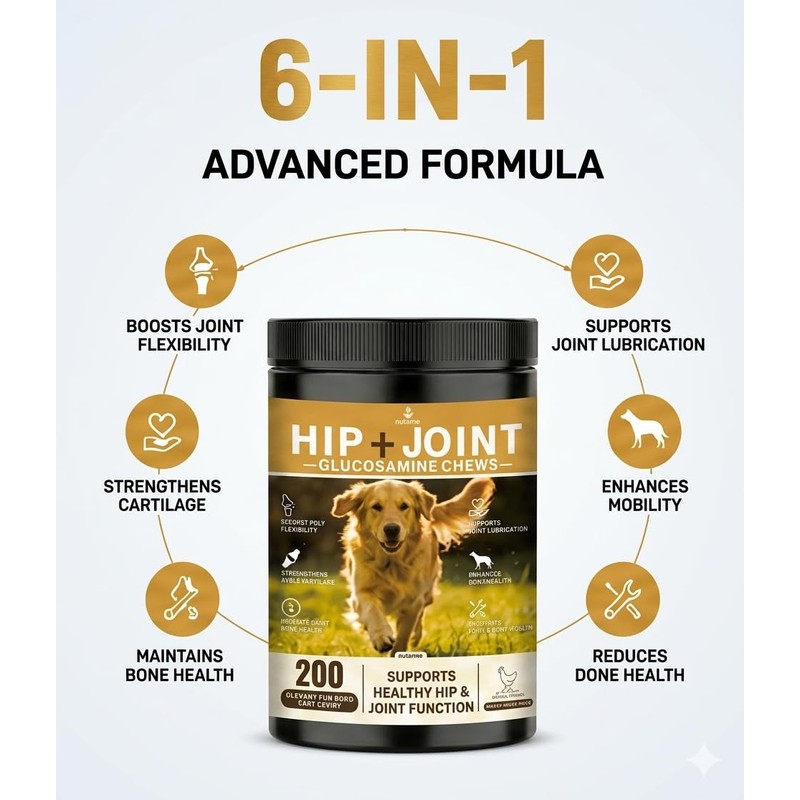 Egdusns Dog Glucosamine Chondroitin Hip Joint Chews MSM, Arthritis Pain