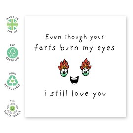 Hilarious Joke Anniversary Card - 'Your Farts Burn My Eyes'- Gifts for Wife, Husband, Girlfriend, Boyfriend, Him, Partner, Love, Babe, Sweetheart - It Hurts - Comes with Fun Stickers