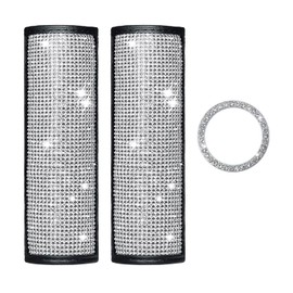 2PCS Jewelry Seat Belt Covers with 1pc Diamond Start Button Sticker, Shiny Seat Belt Covers, Women's Interior Car Accessories