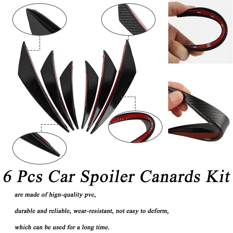 6 Pcs Car Spoiler Canards Kit, Universal Auto Body Anti-Collision