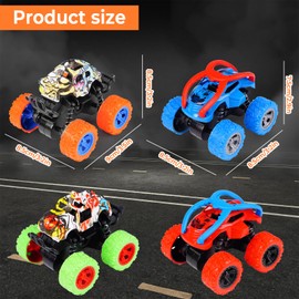 AIZHAZHA 4 Stück Monster Truck, Monstertruck Spielzeug Reibungsbetriebene Zurückziehen, Monster Trucks Kinder, 360° Rotation Inertia Vehicle, Spielzeugauto Kinder Geschenk für Jungen Ab 3 Jahren