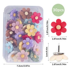SacJkt Pinnwandnadeln, Blumen Reißzwecken, 30 Stück Niedliche Bunte Blumennadeln Mit Aufbewahrungsbox, Dekorative Stecknadeln für Fotowand, Korktafel, Karte, Büro, Zuhause (10 Farben)
