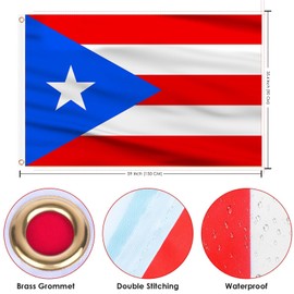AhfuLife Puerto Rico Flag 3x5 Ft, Large Puerto Rican Flags for Outside - Double Side with Brass Eyelets for Puerto Rican Party Decorations, Soccer Party Bar Garden Decoration Indoor Outdoor