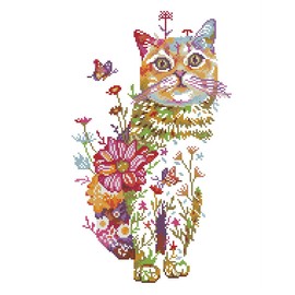 Meecaa Cross Stitch Kits 11 Count Stamped, Cat Flower Animal Butterfly Embroidery Kit with Accessories Pre Printed (40CMx50CM) (Cat)
