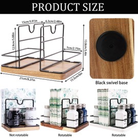 Janxin Wooden Napkin Dispenser for Worktop, Rotating Napkin Holder, Napkin Holder, Made of Wood, 360° Rotatable, Suitable for Paper Towels and Spice Bottles (Wood-Coloured Base + Rotatable)