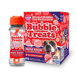 Bubble Treats Maple Bacon Pet Bubbles (2.5 Fl Oz, 4-Pack), Lickable Bubbles for Pets - Natural Bacon Flavor, Great for Bubble Toys & Blasters, Refillable Bubble Solution
