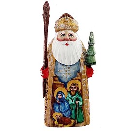 Needzo Russian Hand Painted Hand Carved Santa Claus Figurine Nativity Scene 7 Inch, Hand Made Christmas Decoration