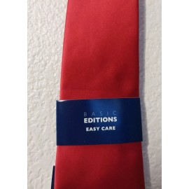 Basic Editions Easy Care Men's Solid Red Satin Tie Christmas Wedding Formal