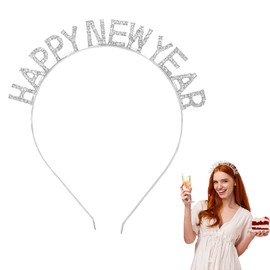 Pejlnd Happy New Year Headband Decorations 2025-1Pcs Glitter Silver Rhinestone New Year Headband,Crystal New Years Eve Headband Sparkly Party Headwear for Women Men NYE Party Favors Supplies