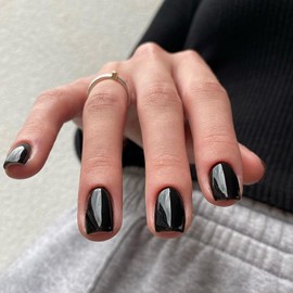 Black Press on Nails Medium Short Square Nails,KXAMELIE Acrylic Nails Glue on Nails Medium Length,False Nails Press ons,Best Fake Nails for Girls Stick on Nails for Women Daily Wear in 24PCS