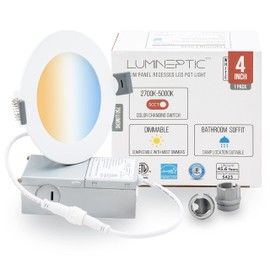 LUMINEPTIC 4 Inch White 9W 5CCT Selectable Color 750LM Dimmable Ultra-Slim Recessed LED Pot Light,Bathroom & Damp Location-2700k,3000k,3500k,4000k,5000k-CRI 80+,ETL,CSA,Energy Star & IC Rated