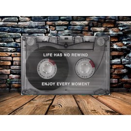 Life Has No Rewind Enjoy Every Moment-Inspirational Office Wall Decor Canvas Art Audio Cassette Framed Art Vintage Cassette Canvas Wall Art Motivational Gift Wooden Framed Ready to Hang-36x24 inches