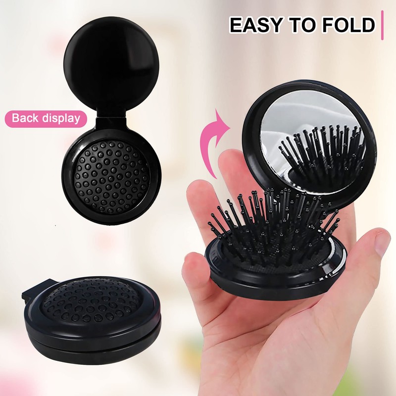 1st Choice Folding Hair Brush with Mirror,Round Mini Compact Massage