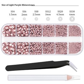 Nail Rhinestones 2000PCS 1.5-6mm Glass Light Purple Round Flatback Crystal Shine Diamonds for DIY Crafts Nail Art