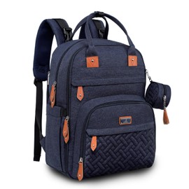 BabbleRoo Diaper Bag Backpack - Baby Essentials Travel Tote - Multi Function Waterproof Diaper Bag, Travel Essentials Baby Bag with Changing Pad, Stroller Straps & Pacifier Case - Unisex, Navy Blue