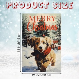 Merry Christmas Dog Flag, 12x18 Inch Double-Sided Burlap Winter Garden Flag Puppy Gift Box Decoration Ball Christmas Tree Yard Flag for Outdoor Farmhouse Home Decoration