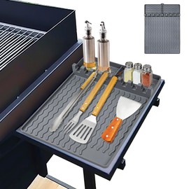 Silicone Grill Mat Silicone Griddle Tools Mat with Drip Pad,Side Shelf Mat Grill Pad for Outdoor Grill Kitchen Counter,Silicone Spatula Mat Blackstone Griddle Accessorie for Cooking&Grilling(Gray)