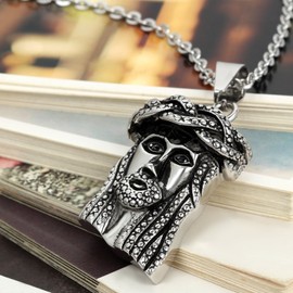 Flongo Stainless Steel Pendant Necklace Silver Gold Golden Jesus Head Christ Charm Men's Charm with 55 cm Chain, Stainless Steel, No Gemstone
