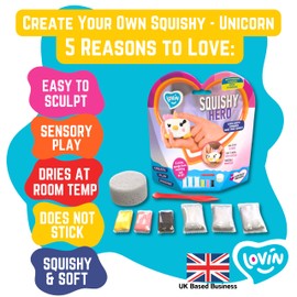 Lovin Create Your Own Squishy Unicorn - Air Dry Clay Kit with 6 Modelling Clay Sticks, Sponge Base, 1 Modelling Tool - Play Dough Arts and Crafts for Kids Age 3 Years Plus