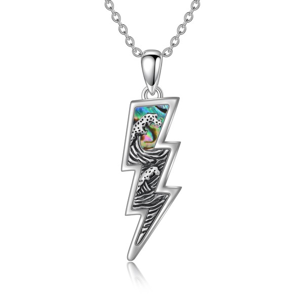 PROESS Lightning Bolt Necklace 925 Sterling Silver Abalone Shell Wave