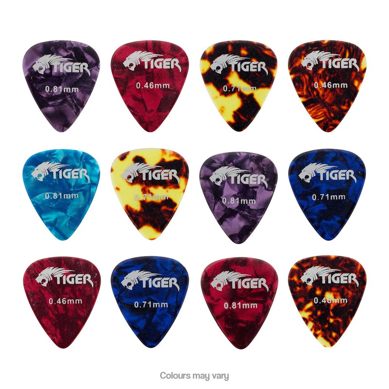 Guitar Picks with Storage Tin - 12 Medium Guitar Plectrums