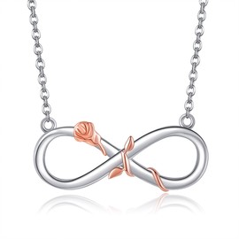 ONEFINITY Infinity Necklace 925 Sterling Silver Infinity Rose Necklace Rose Gold Plated Flower Necklace Infinity Pendant Jewellery Gifts for Women