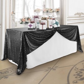 Lann's Linens 60" x 102" Black Sequin Tablecloth, Sparkly Rectangle Table Cloth for Wedding, Party, Banquet