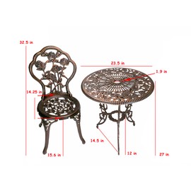 Oakland Living 3-Piece Rose Bistro Set with 23.5-Inch Cast aluminum Top Table