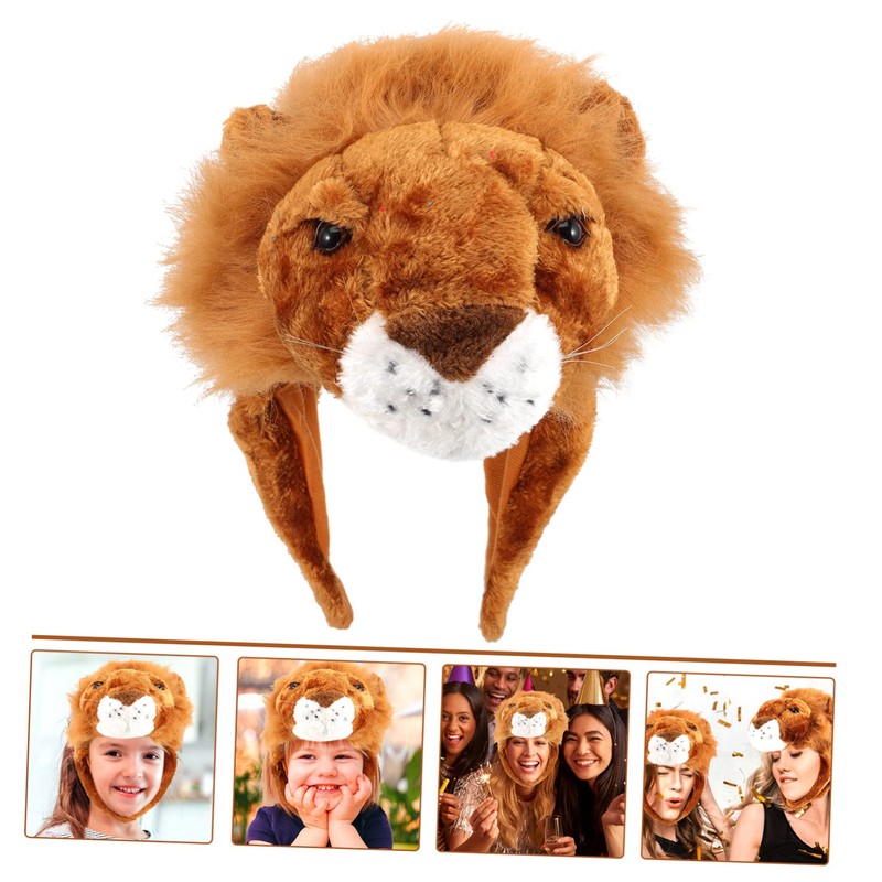 [Lurrose] Carnival Hat Plush Lion Tiger Headwear Cap Performance Hat